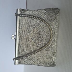 Vintage Retro Silver Victorian Beaded Evening Clutch